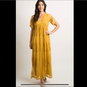 Pink blush marigold yellow lace maxi dress